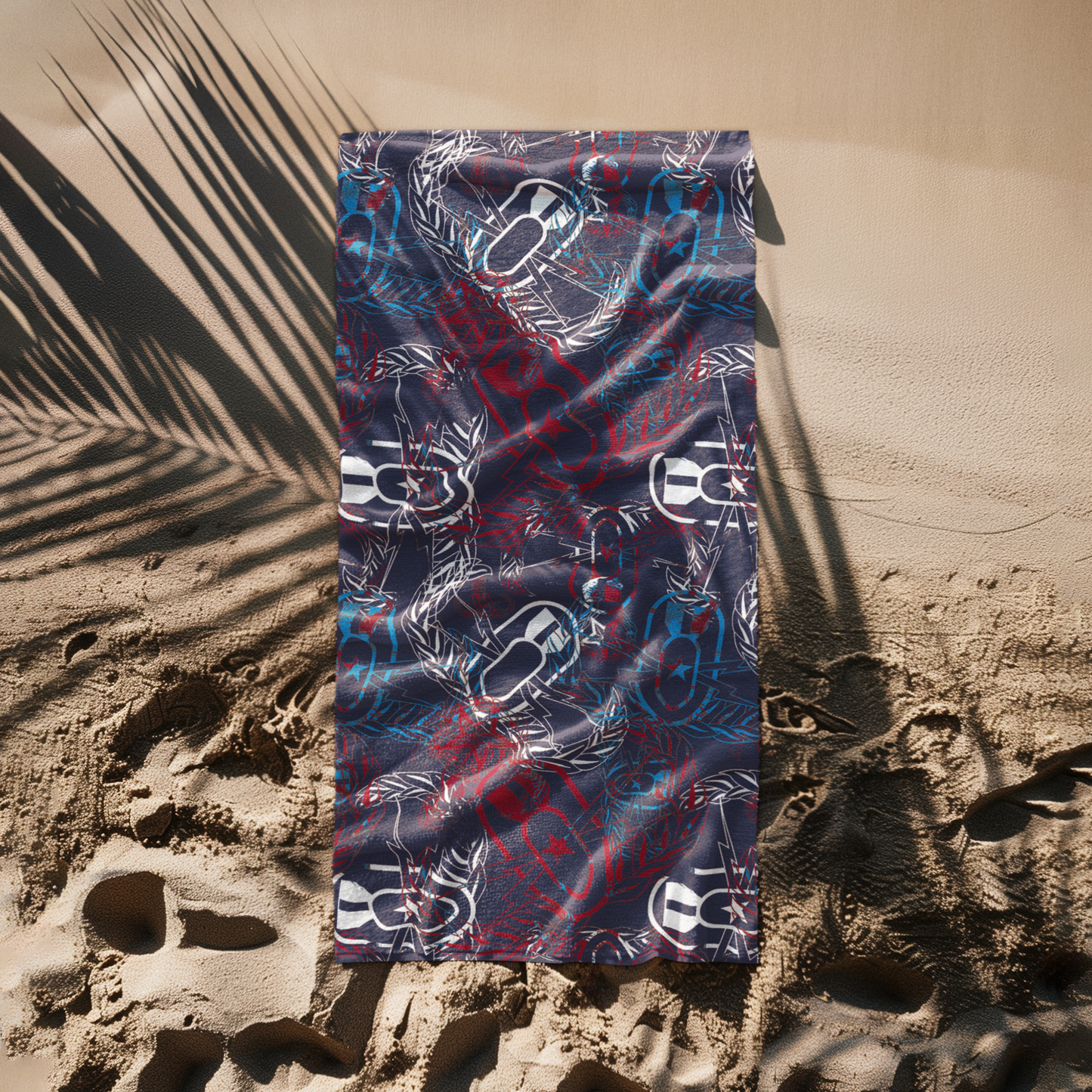 Print On Demand - Beach Towel - "It's 5 o'clock Somewhere" (Red, White, & Blues)