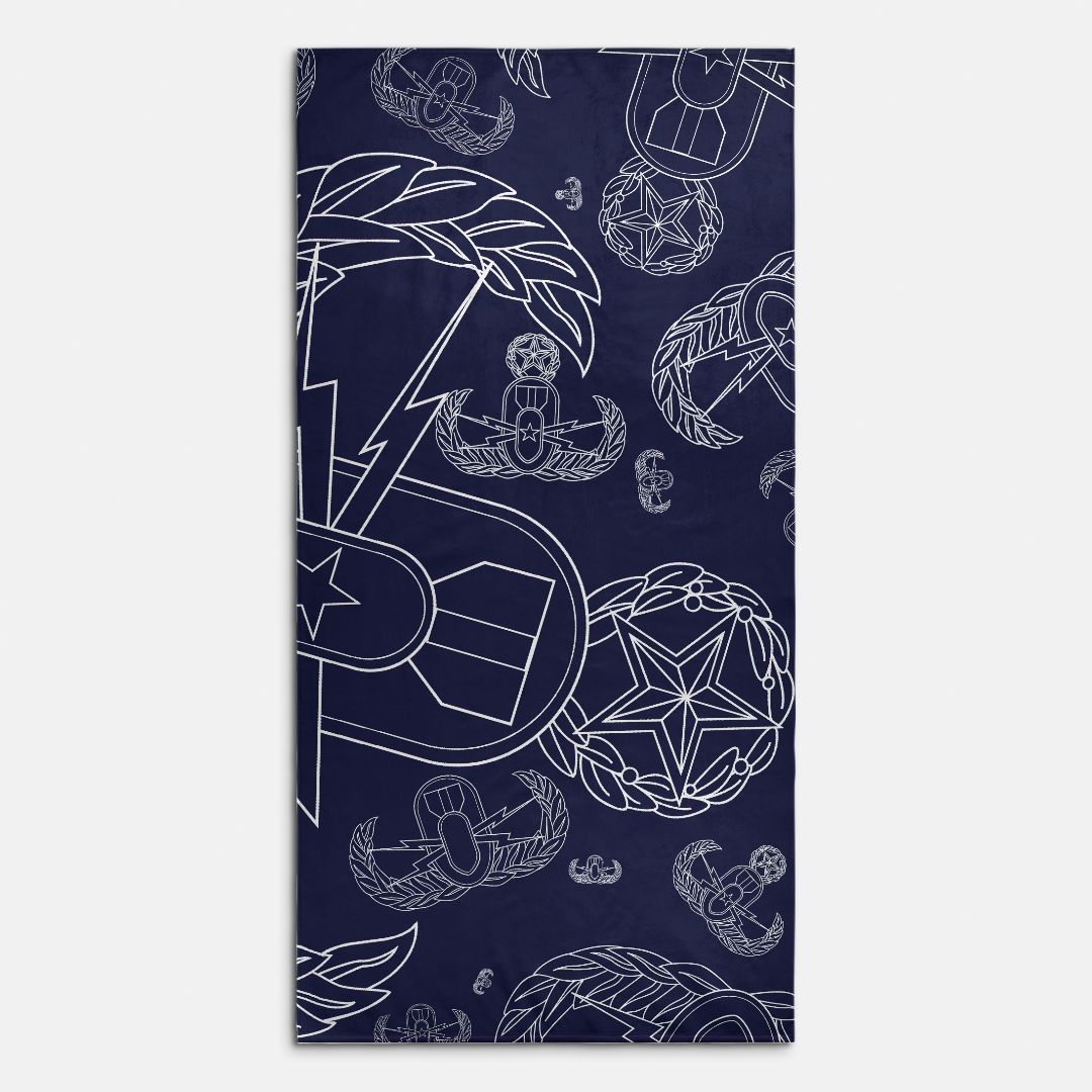Print On Demand - Beach Towel - "EOD Mixed Badges" (White on Navy)